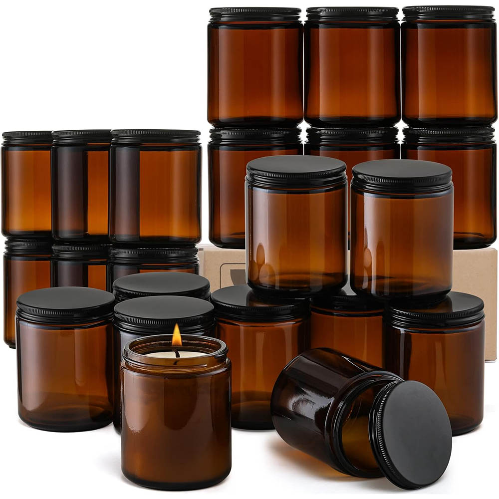 Black Tin Candle - 8oz Amber Glass Jars with Black