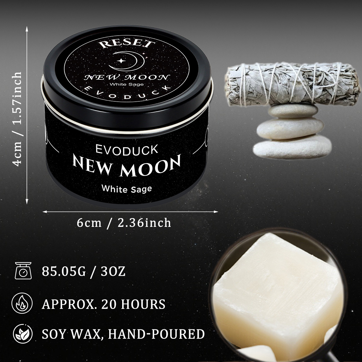 1pc New Moon Scented Candles C - огляд і ціна Black Tin Candle
