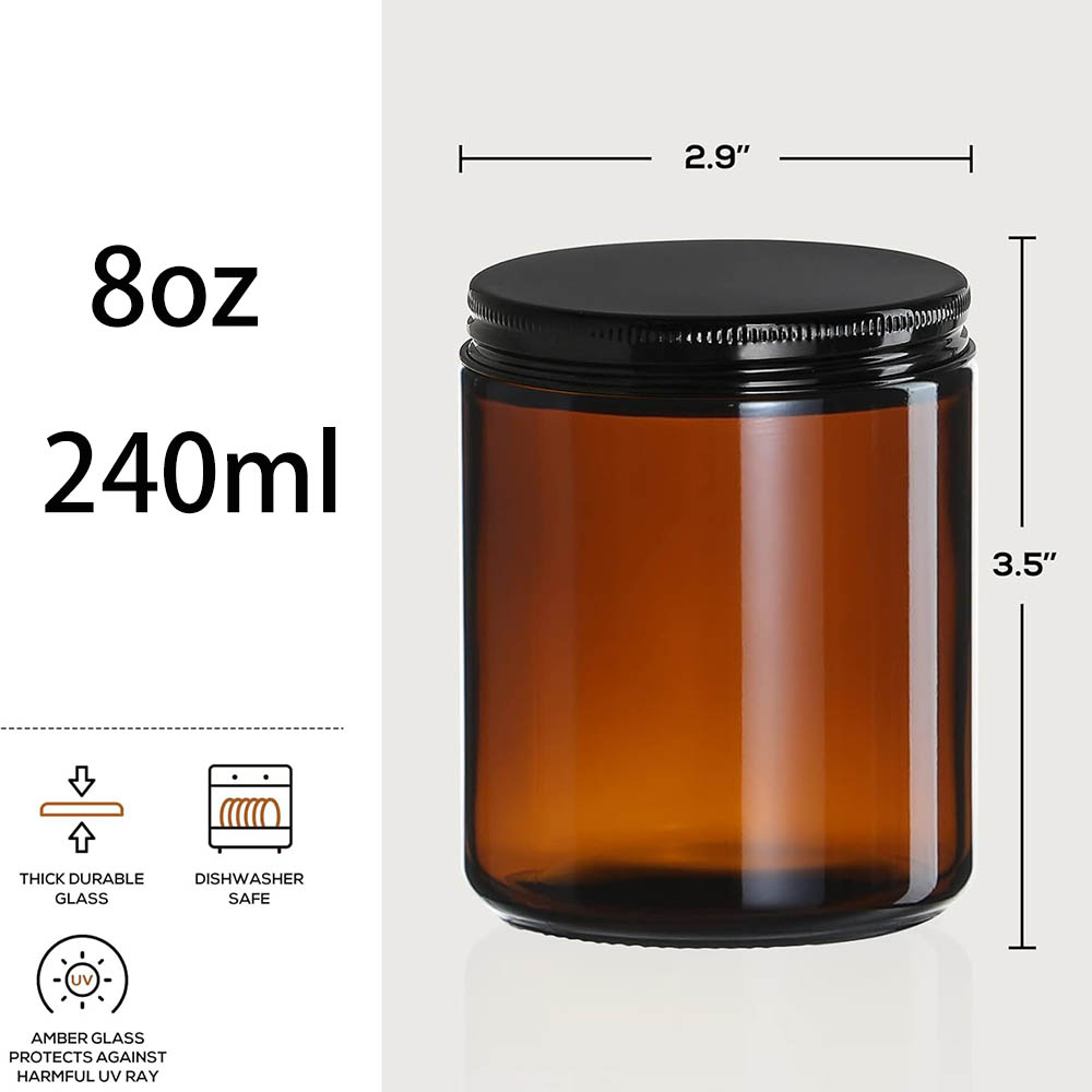 8oz Amber Glass Jars with Blac - огляд і ціна Black Tin Candle