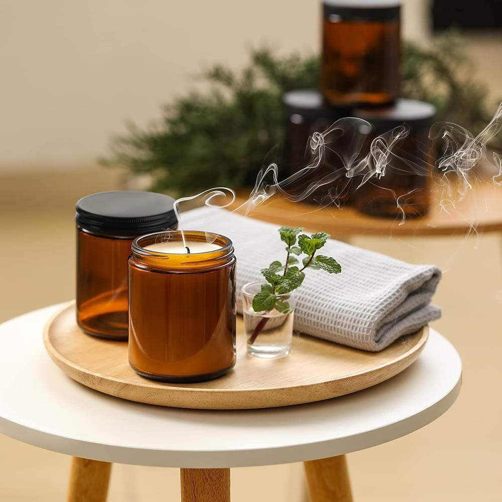 8oz Amber Glass Jars with Blac - огляд і ціна Black Tin Candle